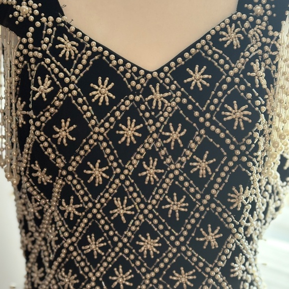 ONE of a KIND ELEGANT PARIS BLACK VELVET- PEARL BEADED GOWN - Picture 5 of 16